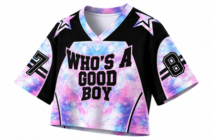 Y2K Mesh Sport Crop Top – Good Boy Print | S–4XL | Polyester