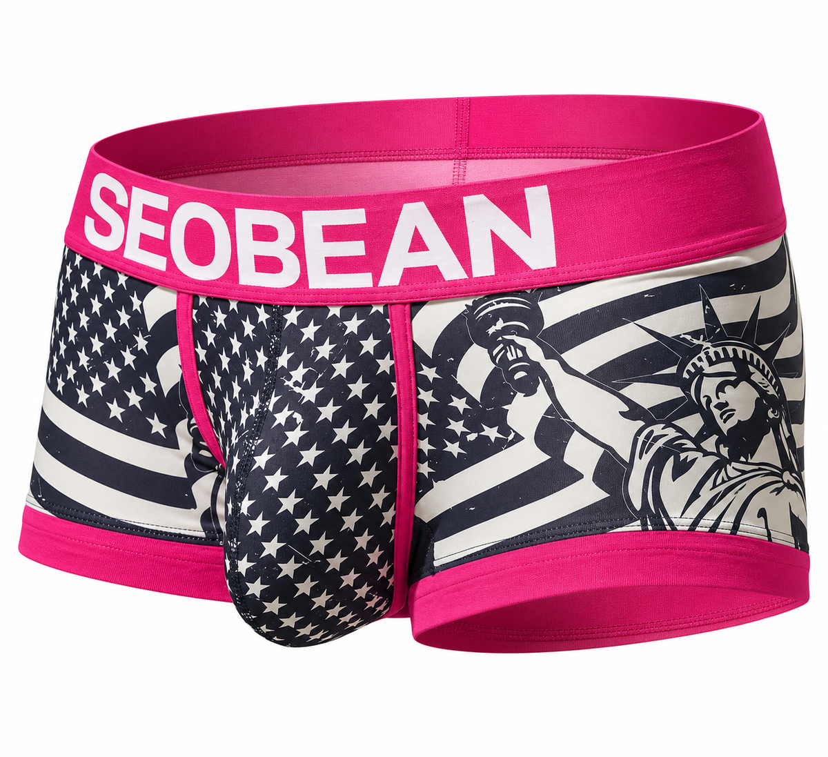 Seobean Geometric Stretch Boxer Shorts – Black, Red & Sky Blue | M–2XL | Polyester & Elastane
