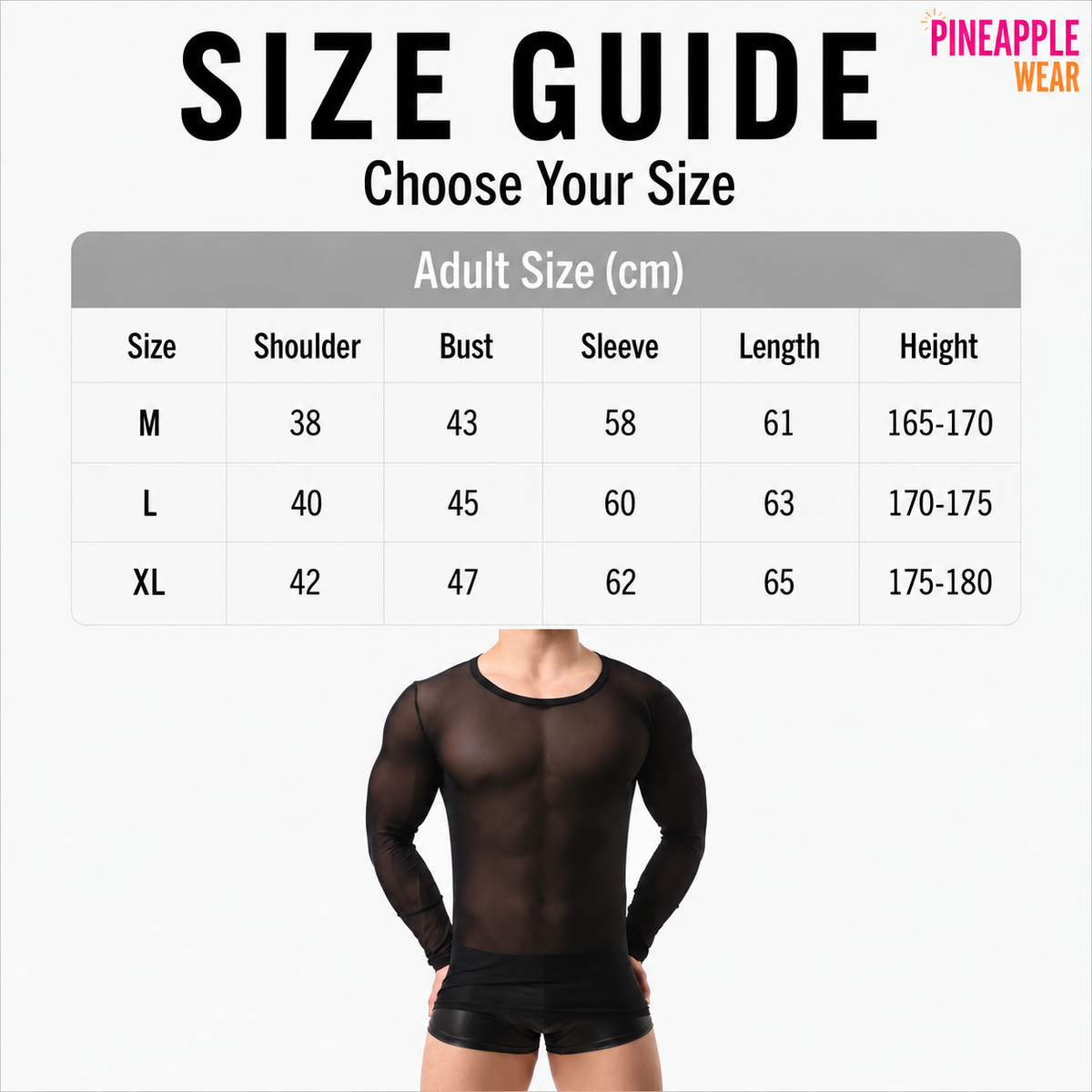 Clever-Men Sheer Long-Sleeve T-Shirt – Black & White | M–XL | Nylon & Elastane