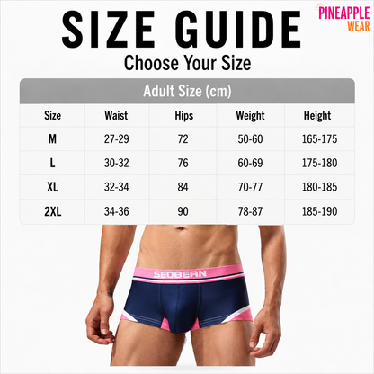 Seobean Ice Silk Low-Rise Boxer Briefs – 4 Colours | M–2XL | Polyester & Elastane