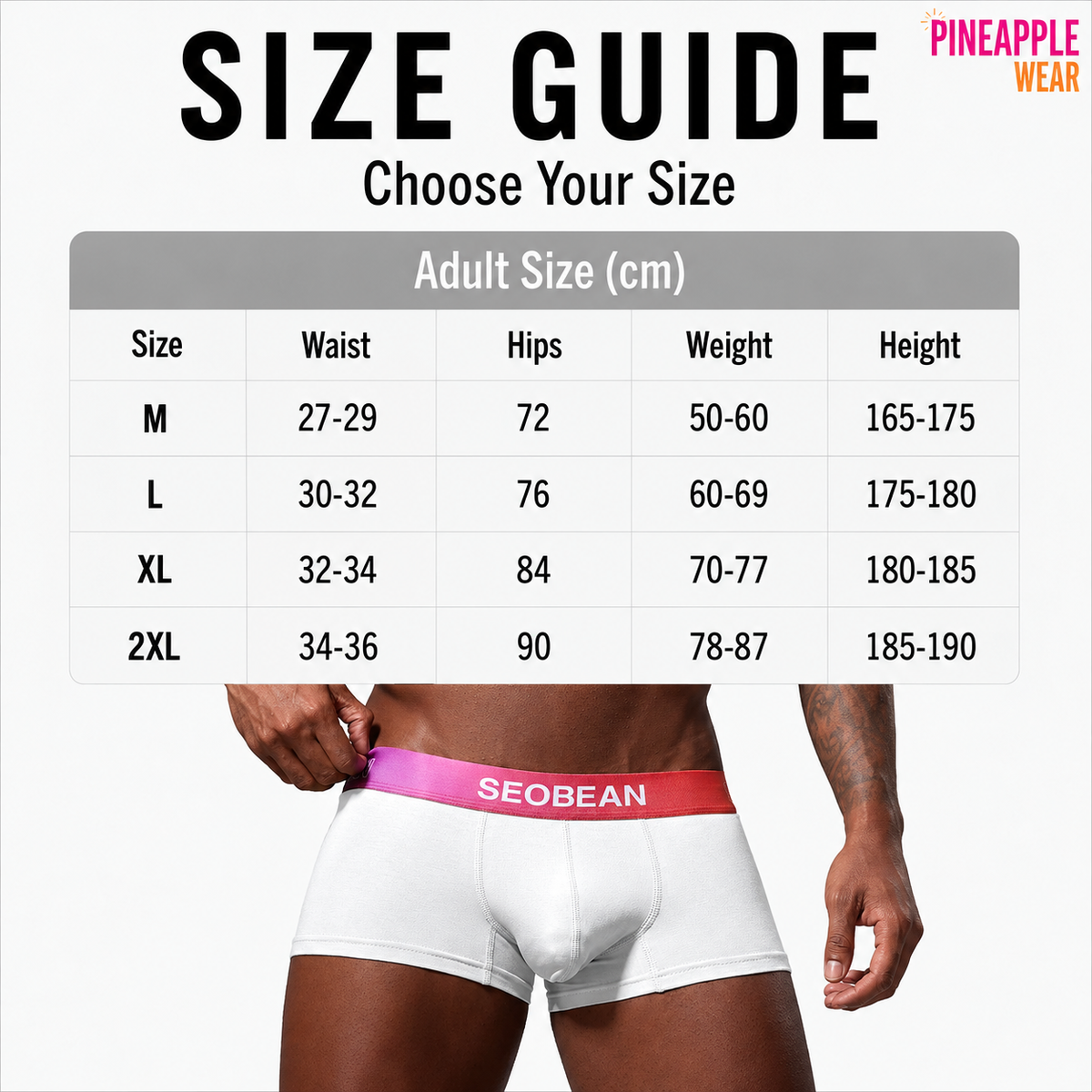 Seobean Rainbow Waistband Boxer Briefs – 4 Colours | M–2XL | Cotton & Elastane