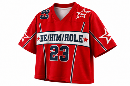 V-Neck Sport Jersey – He/Him/Hole Print | S–6XL | Polyester