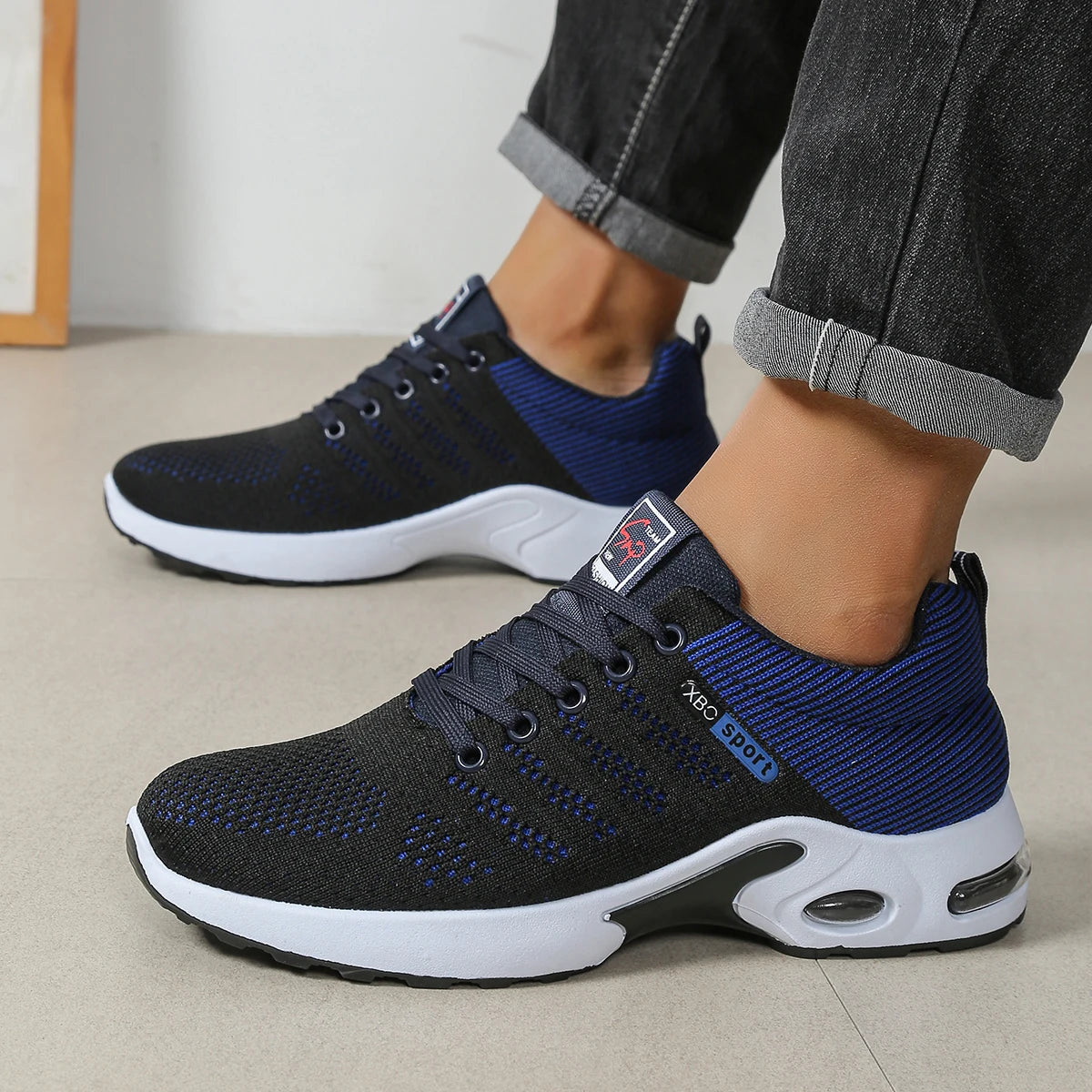 Breathable Lace-Up Sneakers | Black, Blue, Red | EU 39–45