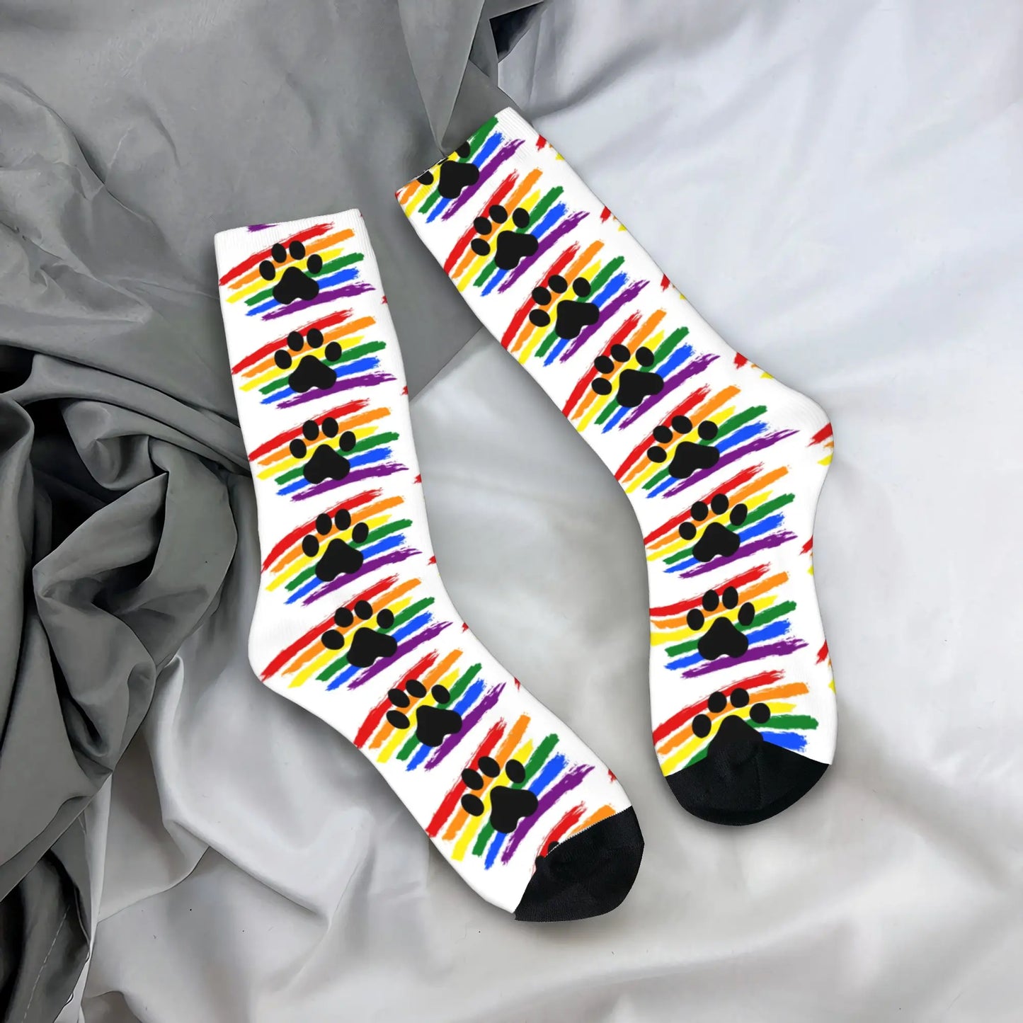 Puppy Paw Print Crew Socks – Black & White | One Size | Polyester