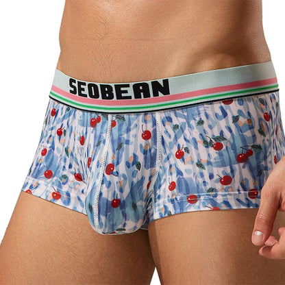 Printed Stretch Boxer Shorts – Cherry Black, Cherry Blue & Flowers | M–2XL | Polyester & Elastane