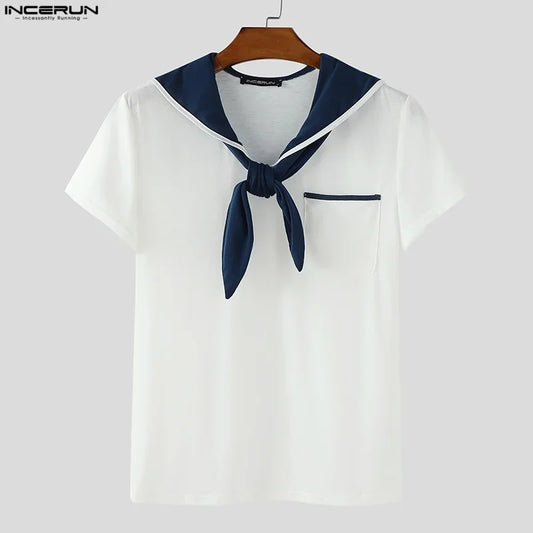 INCERUN Men's Sailor Shirt – Nautical-Inspired Casual Streetwear Top | S–5XL