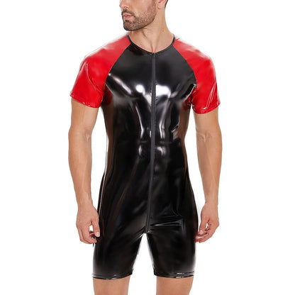 Shiny PVC Lacquer Leather Jumpsuit – Black & Red | S–7XL