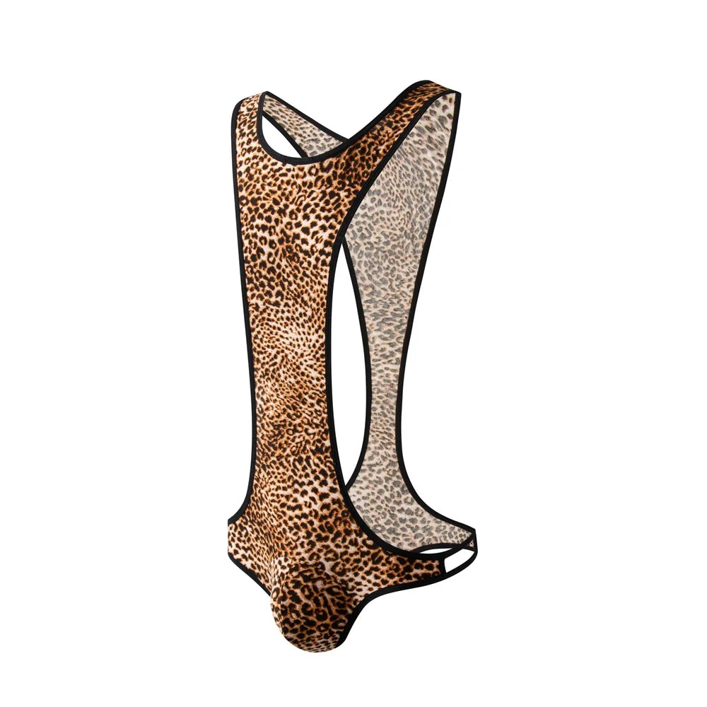 Leopard Print Bodysuit – White & Yellow | M–XL | Nylon & Elastane