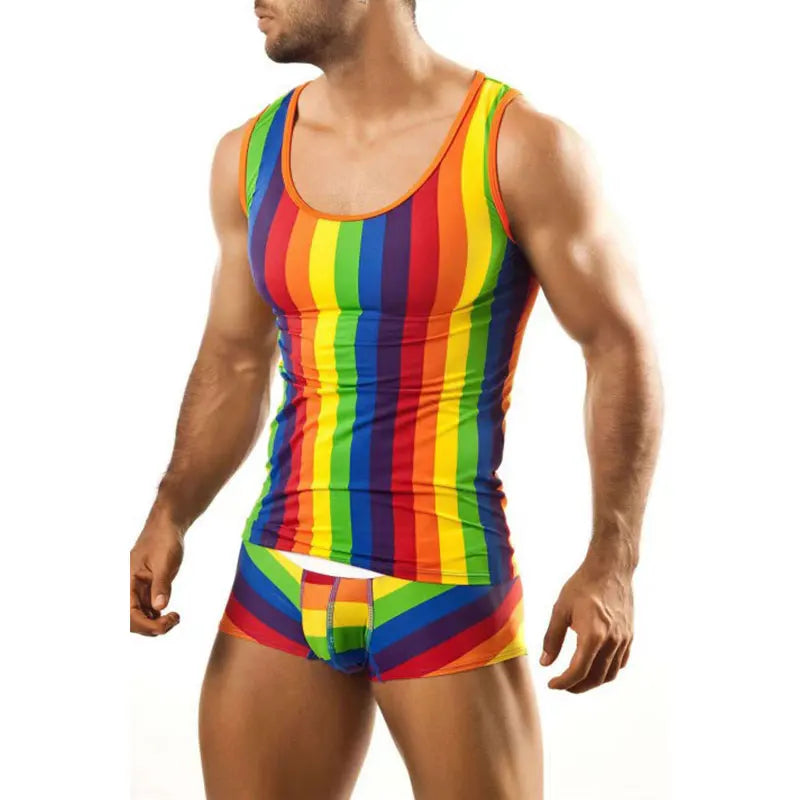 Rainbow Stripe Tank Top & Shorts Set – 5 Sizes | Polyester | Pride