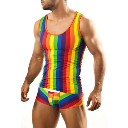 Rainbow Stripe Tank Top & Shorts Set – 5 Sizes | Polyester | Pride