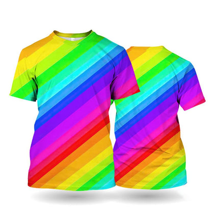 Rainbow Stripe 3D Print T-Shirt – Diagonal | S–5XL | Polyester