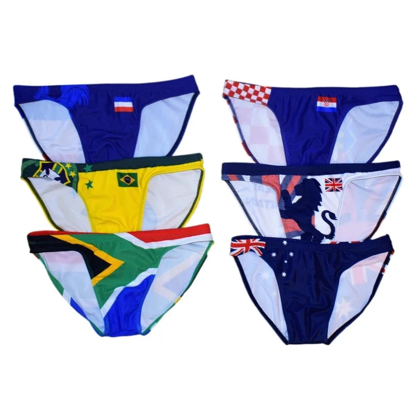 Flag Print Swim Brief – 6 Designs | S–2XL | Polyester & Elastane