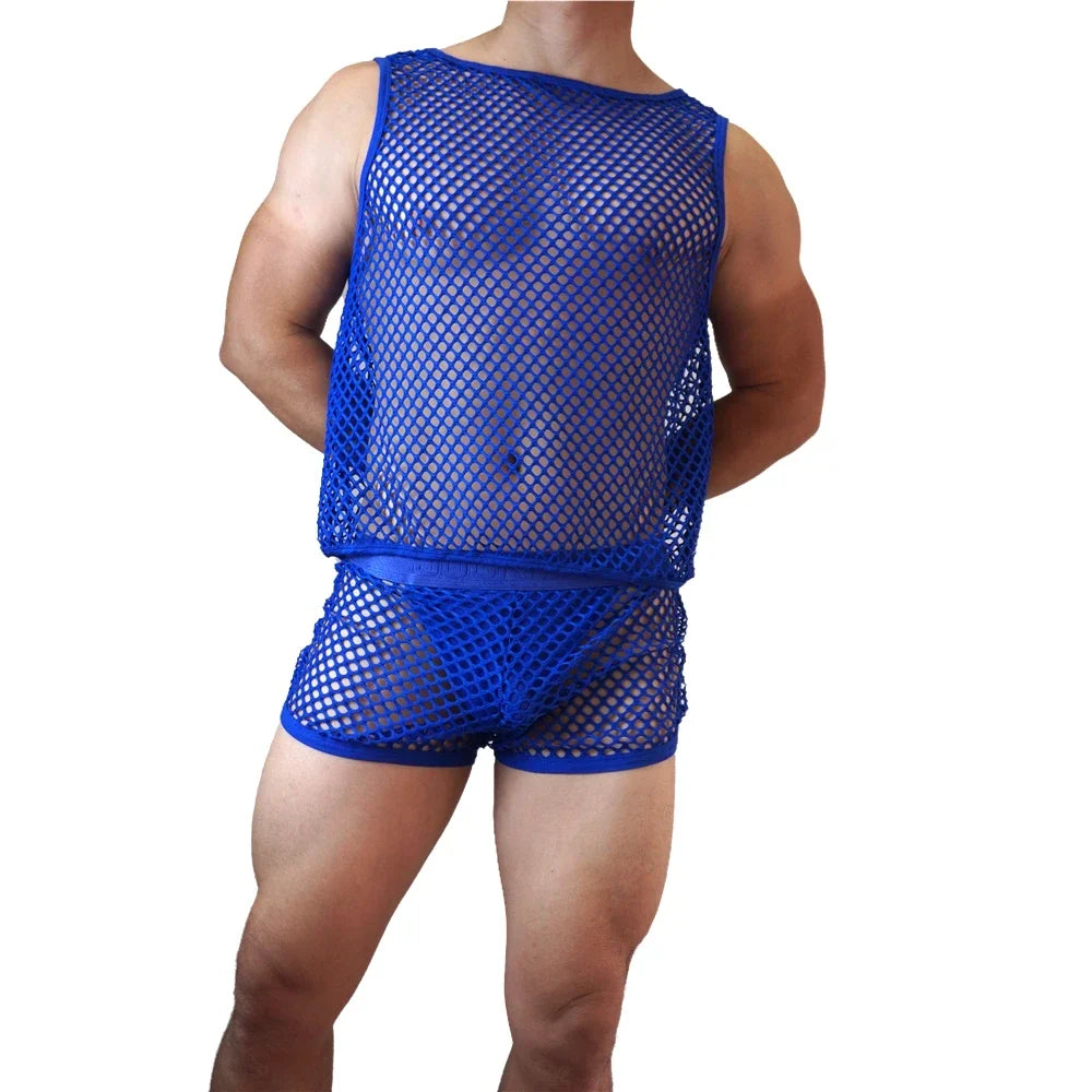 Mesh Tank Top & Shorts Set – 4 Colours | M–XL | Nylon & Elastane