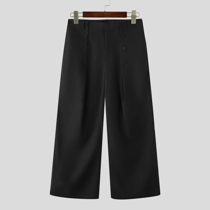 INCERUN Baggy Wide Leg Trousers with Button Details – Bold Wide Leg Pants | S–5XL