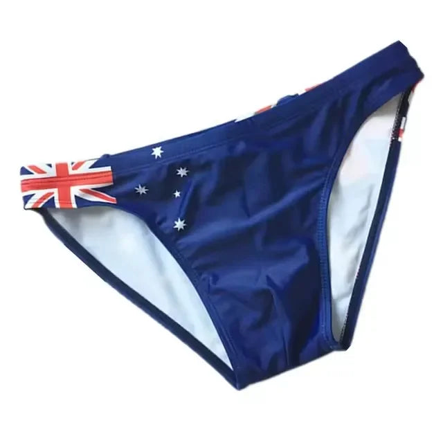 Flag Print Swim Brief – 6 Designs | S–2XL | Polyester & Elastane