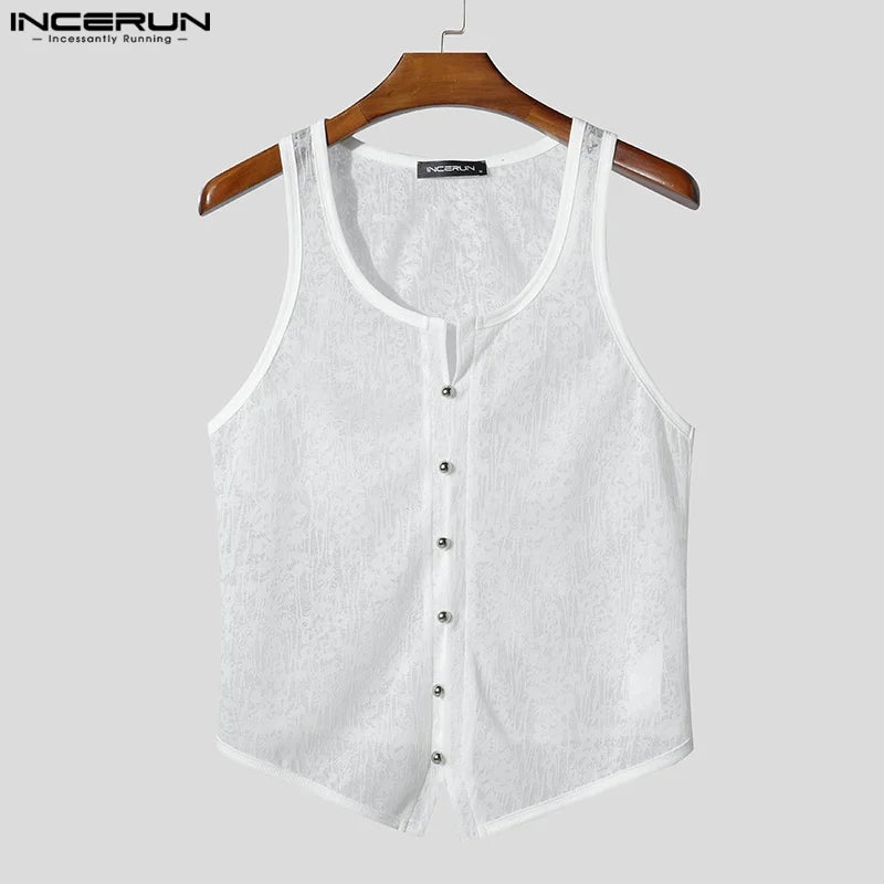 INCERUN Lace Transparent Tank Top – Sheer Bold Men's Vest | S–5XL
