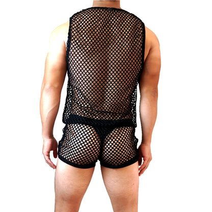 Mesh Tank Top & Shorts Set – 4 Colours | M–XL | Nylon & Elastane