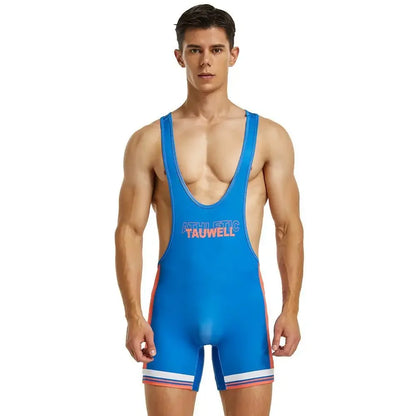 Multi-Colour Wrestling Suit – Light Blue & White | M–2XL | Polyester & Lycra