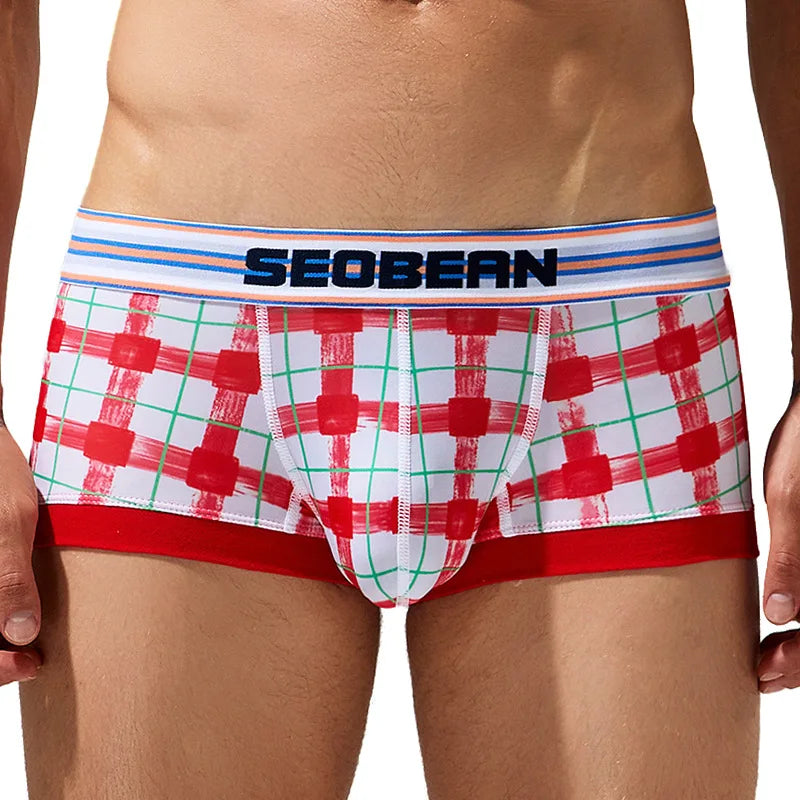 Low-Rise Plaid Boxer Brief – Green, Blue & Red | M–2XL | Polyester & Elastane