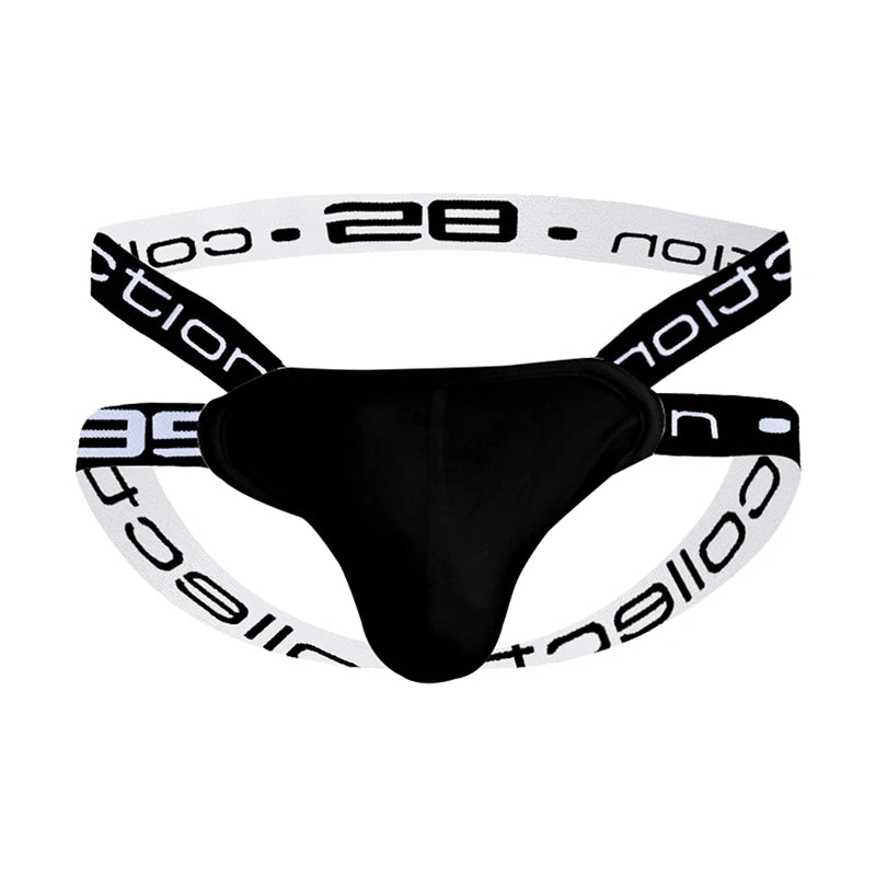 Caution Jockstrap – Black, White & Gray | M–2XL | Cotton & Lycra
