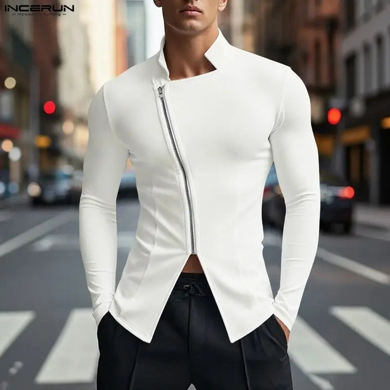 Incerun Diagonal Zip Vest | White, Blue & Black | S–XXXL
