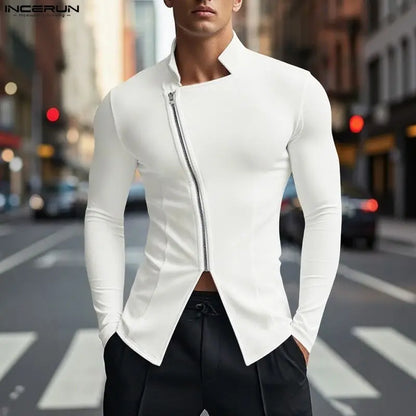 Incerun Diagonal Zip Vest | White, Blue & Black | S–XXXL