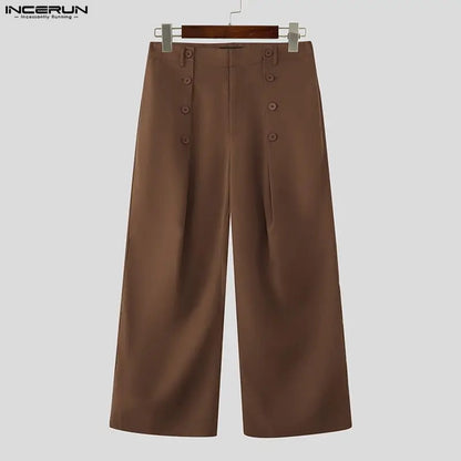 INCERUN Baggy Wide Leg Trousers with Button Details – Bold Wide Leg Pants | S–5XL