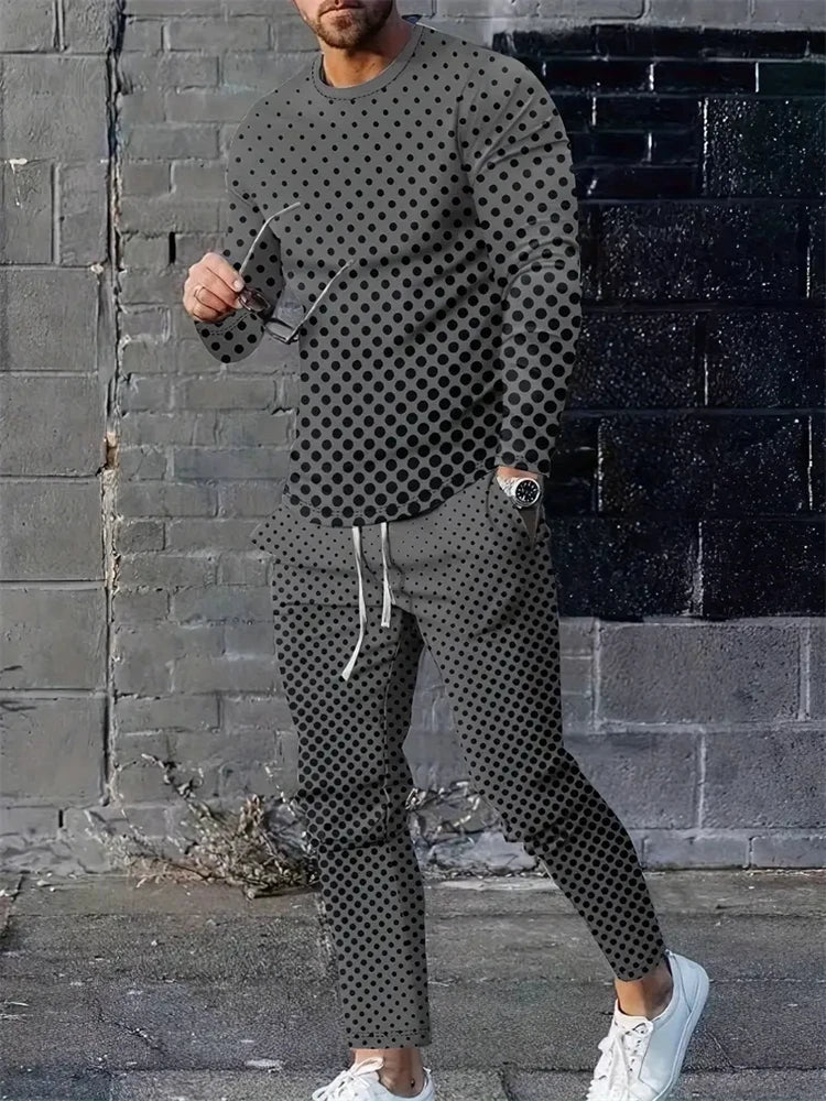 Men's 3D Blue Flame Print 2-Piece Sportswear Set – Long Sleeve Top & Sweatpants | M–5XL