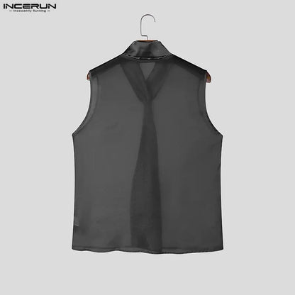 See-Through Sleeveless Shirt – Gray, Black & White | S–5XL