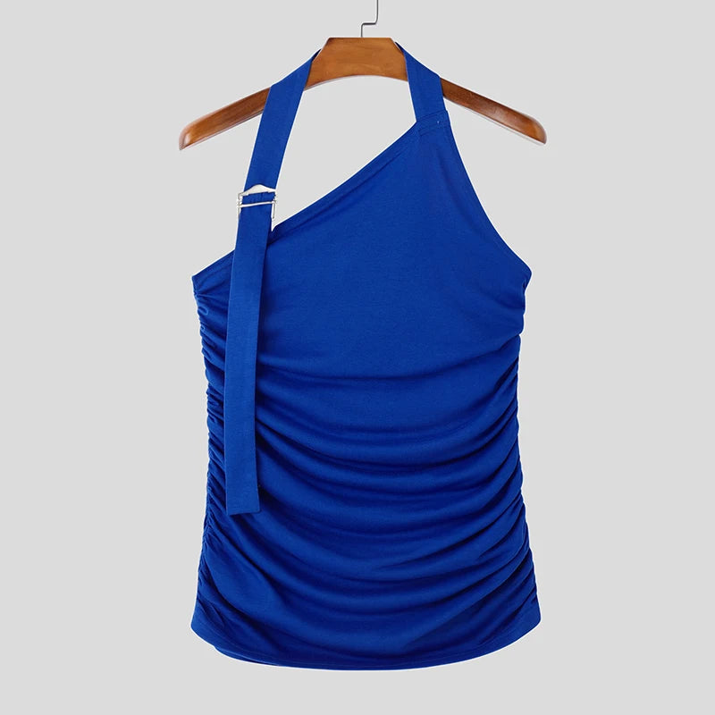 Ruffled Knitted Sleeveless Tank Top – Blue, White & Black | S–3XL