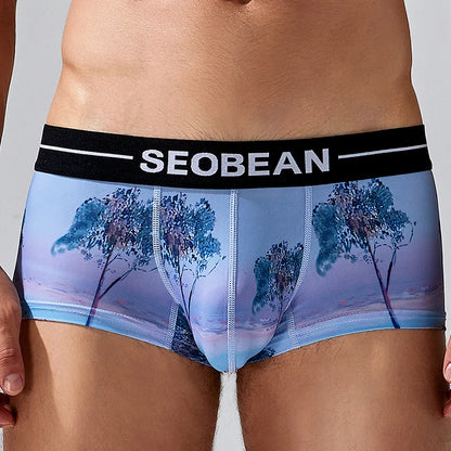 Seobean Low-Waist Printed Boxer Briefs – 4 Prints | M–2XL | Polyester & Elastane
