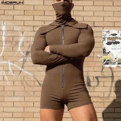 Turtleneck Bodysuit – Black, Blue & Brown | S–3XL | Polyester & Spandex