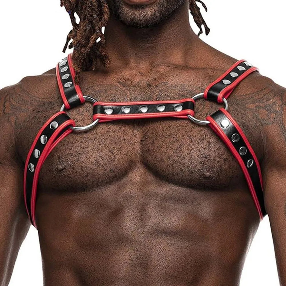 Chest Harness – Black & Red | One Size | Faux Leather