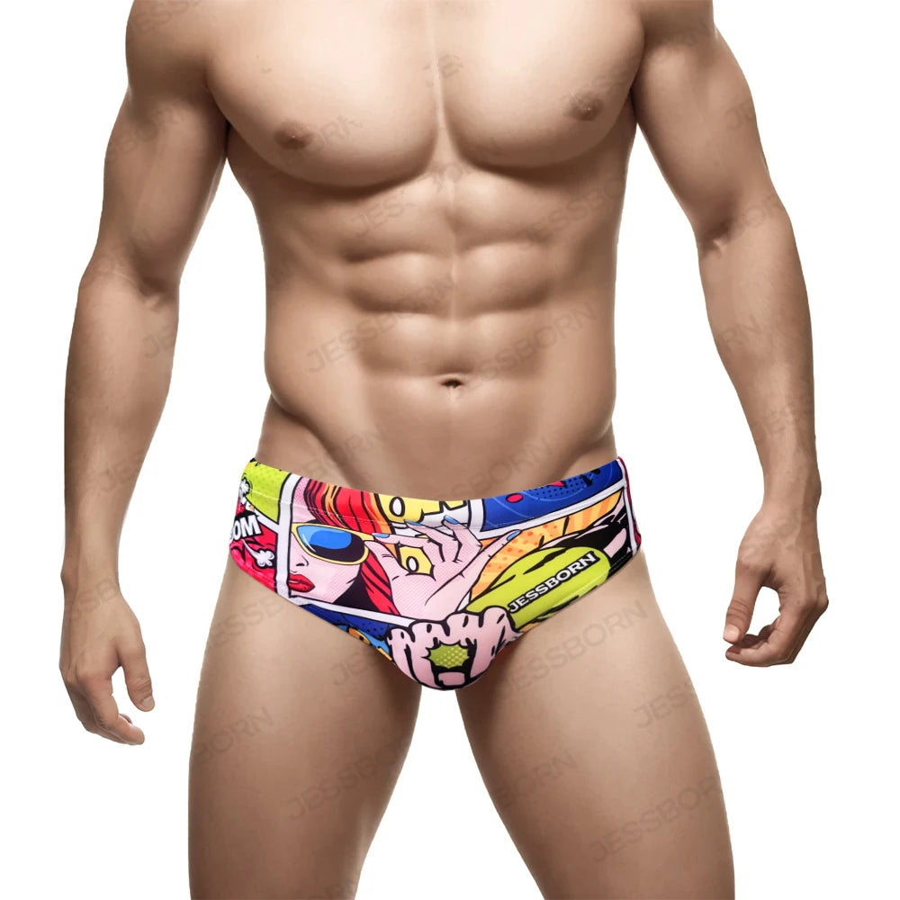 Cartoon Print Swim Brief – With or Without Pad | M–2XL | Polyester & Elastane