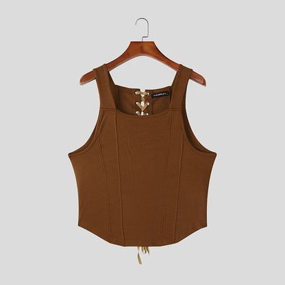 INCERUN Slim Fit Tank Top with Lace-Up Back – Bold Men's Vest | S–XXXL