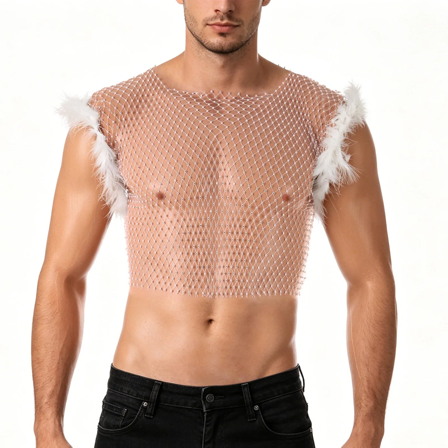 Rhinestone Fishnet Crop Top – Black & White | 3 Lengths | 100% Nylon