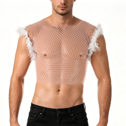 Rhinestone Fishnet Crop Top – Black & White | 3 Lengths | 100% Nylon