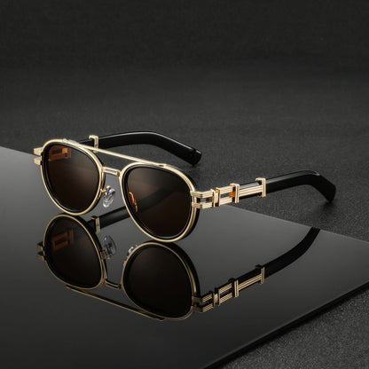 Retro Oval Sunglasses – Gradient Gray, Black, Brown & Blue | One Size | Stainless Steel