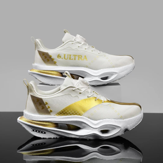 Air Cushion Running Sneaker | Breathable Mesh | White/Gold | EU 35–44