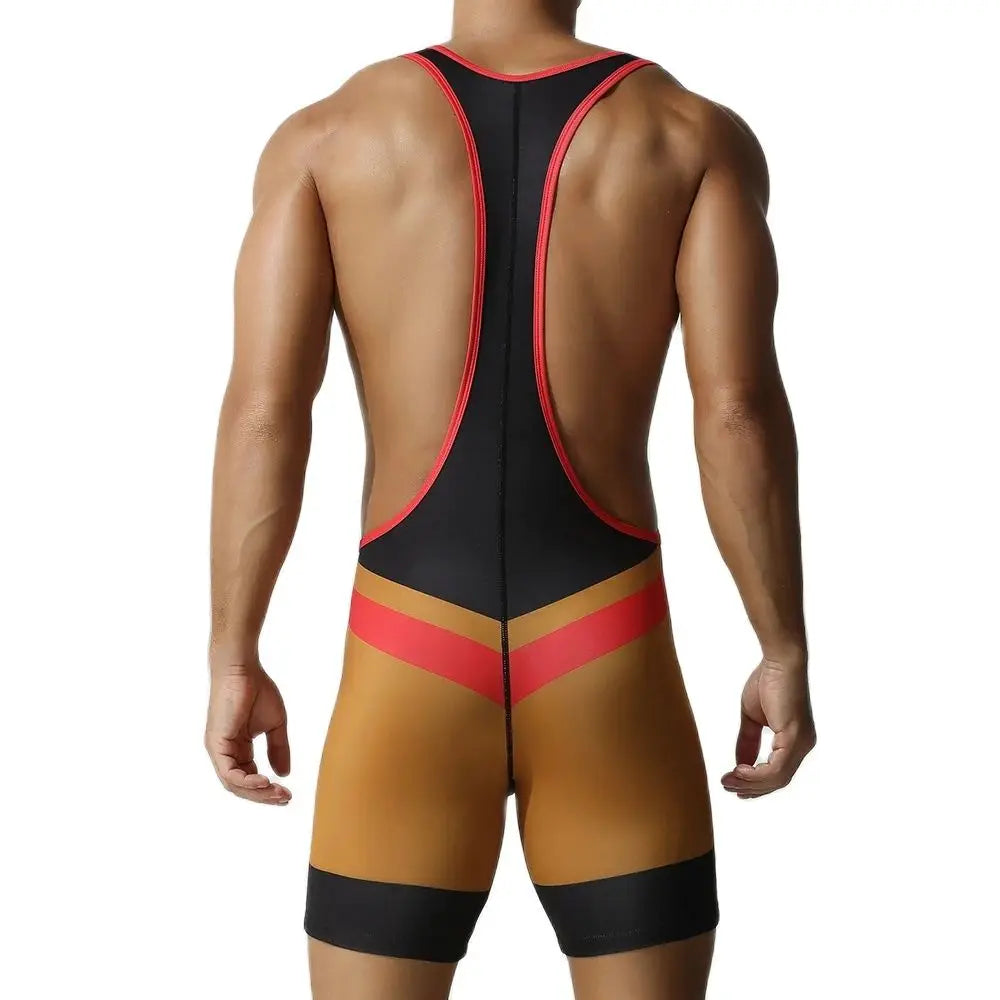 Wrestling Suit – Black, Blue & Cyan | M–2XL | Polyester & Lycra