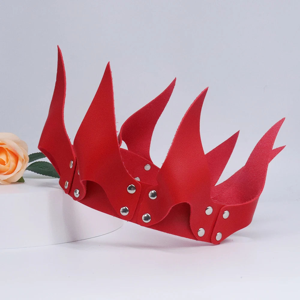 Handmade Leather Queen Crown – Bold Regal Accessory | Black & Red