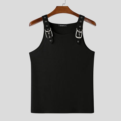 Incerun Metal Buckle Tank Top | White & Black | S–3XL