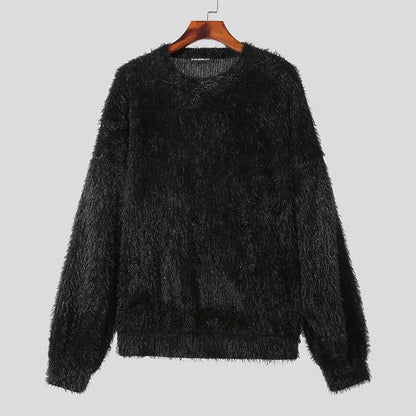 INCERUN Men's Plush Solid Colour Pullover – O-Neck Long Sleeve Casual Streetwear Sweater | S–5XL
