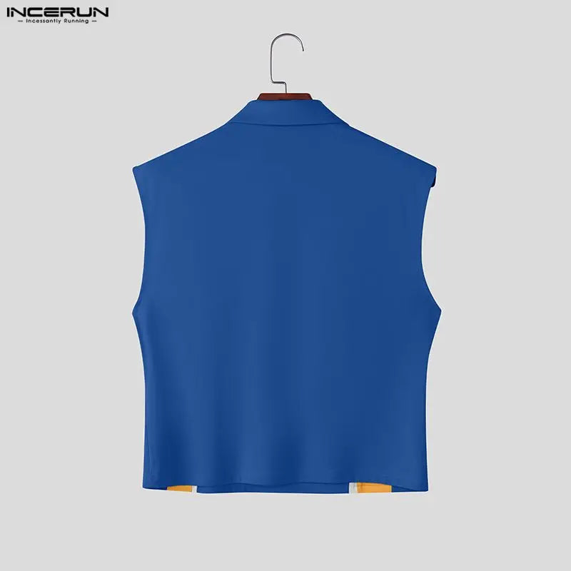 INCERUN Men's Patchwork Tank Top – Color-Block Lace-Up Sleeveless Streetwear | S–5XL