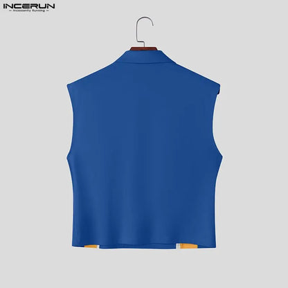 INCERUN Men's Patchwork Tank Top – Color-Block Lace-Up Sleeveless Streetwear | S–5XL