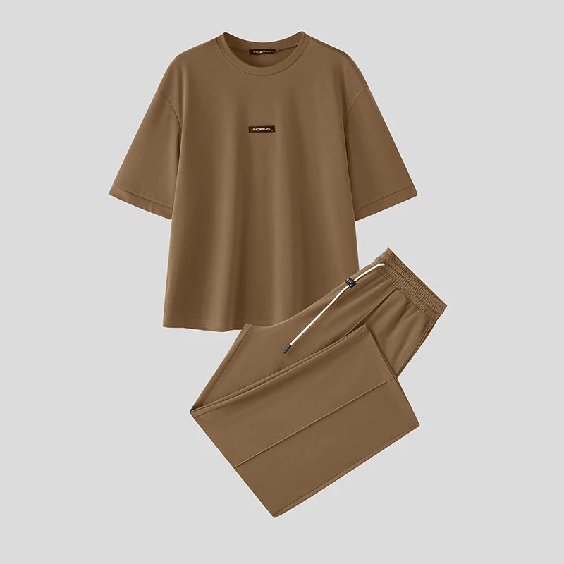 INCERUN Men's T-Shirt & Pants Set – Loose Fit Casual Co-ord | S–5XL