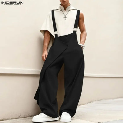 INCERUN Men's Sleeveless Strap Jumpsuit – Loose Irregular Overalls Streetwear | S–5XL