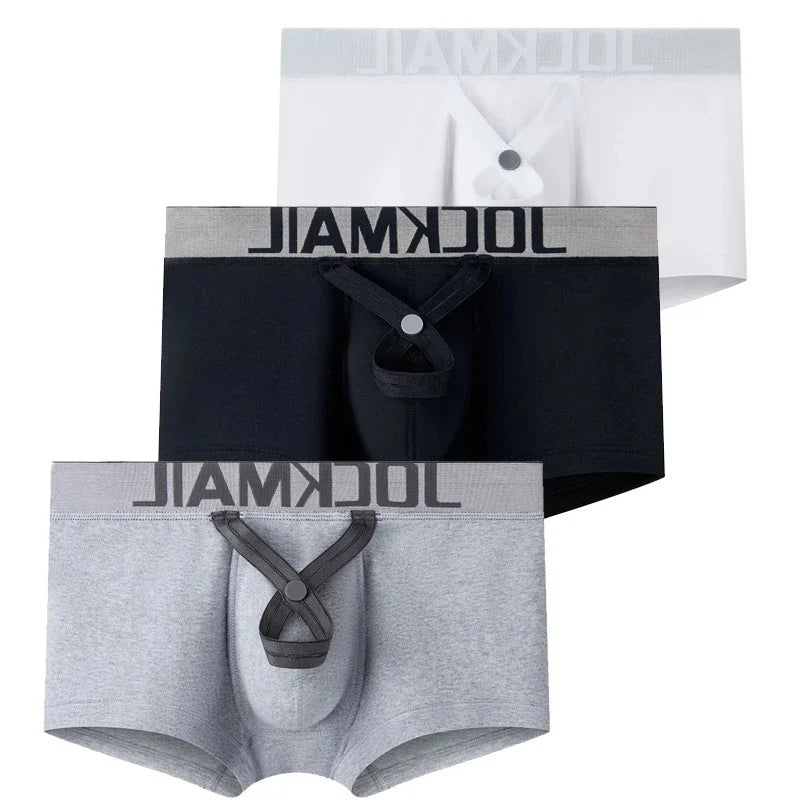 Low-Rise Boxer Brief with Inner Ring – Black, Gray & White | M–2XL | Cotton & Lycra