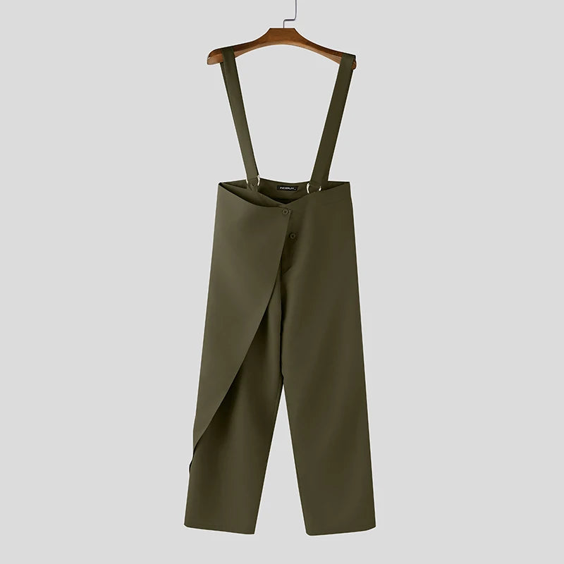 INCERUN Men's Sleeveless Strap Jumpsuit – Loose Irregular Overalls Streetwear | S–5XL