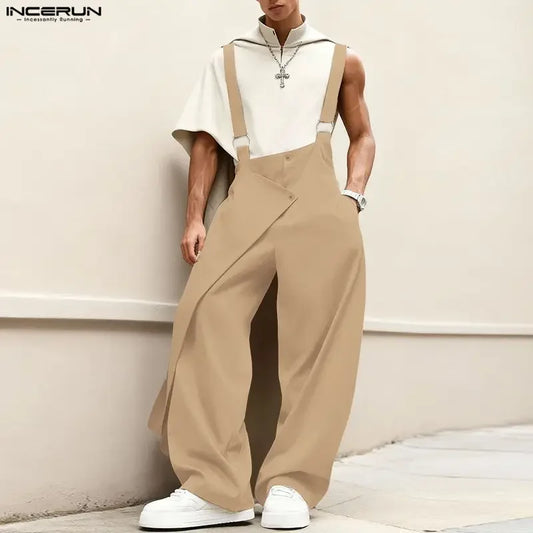 INCERUN Men's Sleeveless Strap Jumpsuit – Loose Irregular Overalls Streetwear | S–5XL